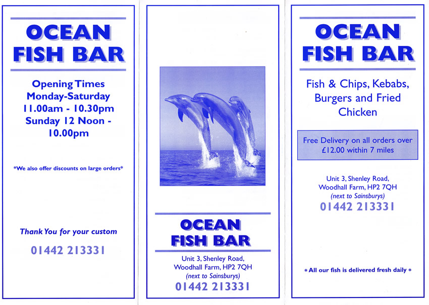 Ocean Fish Bar Menu Hemel Hempstead